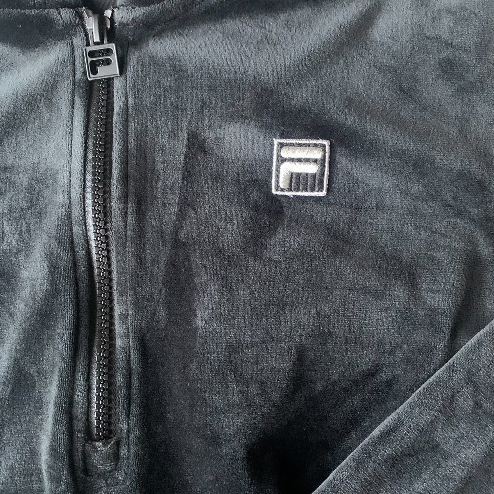 FILA Women's Velour Track Jacket Quarter Zip Hoodie Black Size MEDIUM Y2K - Picture 4 of 9